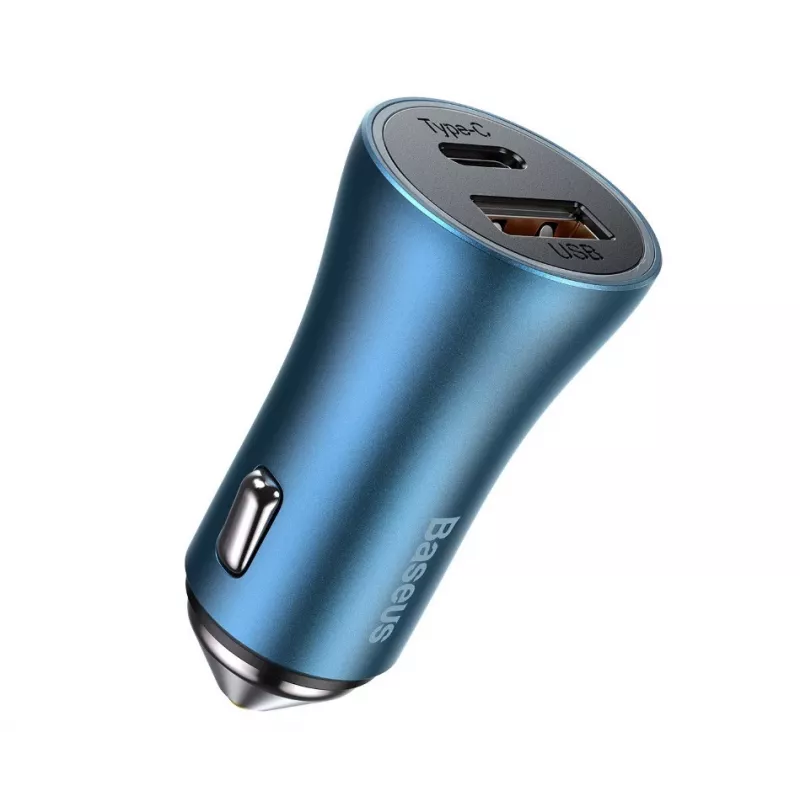 Baseus Golden Contactor Pro Dual Quick Car Charger 40W su USB-C į Lightning laidu 1m mėlyna