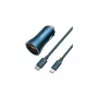 Baseus Golden Contactor Pro Dual Quick Car Charger 40W su USB-C į Lightning laidu 1m mėlyna