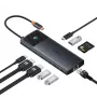 Baseus Metal Gleam Series 10-in-1 USB-C Hub USB-C į USB-C PD / USB-C / 3x USB-A / 2x HDMI / RJ-45 / SD / TF - Juoda