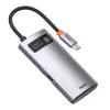 Baseus Metal Gleam Series 4-in-1 USB-C Hub, USB 3.0 + USB 2.0 + HDMI + USB-C PD, sidabrinis