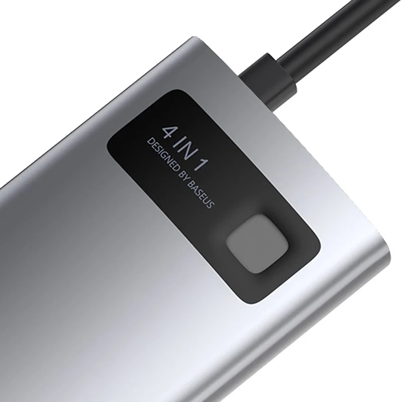 Baseus Metal Gleam Series 4-in-1 USB-C Hub, USB 3.0 + USB 2.0 + HDMI + USB-C PD, sidabrinis