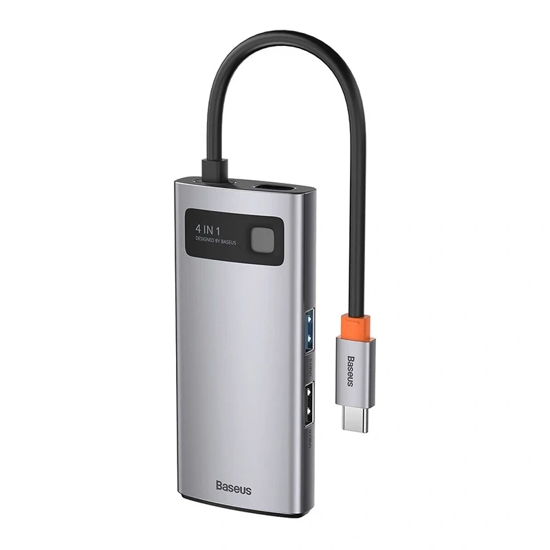 Baseus Metal Gleam Series 4-in-1 USB-C Hub, USB 3.0 + USB 2.0 + HDMI + USB-C PD, sidabrinis
