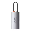 Baseus Metal Gleam Series 4-in-1 USB-C Hub, USB 3.0 + USB 2.0 + HDMI + USB-C PD, sidabrinis