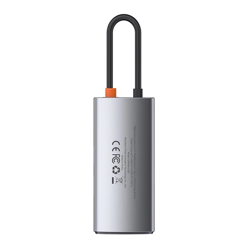 Baseus Metal Gleam Series 4-in-1 USB-C Hub, USB 3.0 + USB 2.0 + HDMI + USB-C PD, sidabrinis
