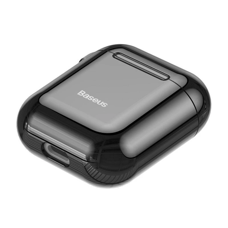 Baseus Metallic Shining itin plonas silikoninis apsauginis dėklas su kabliuku, skirtas AirPods 1 / 2, juodas