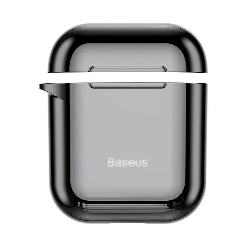 Baseus Metallic Shining itin plonas silikoninis apsauginis dėklas su kabliuku, skirtas AirPods 1 / 2, juodas