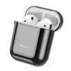 Baseus Metallic Shining itin plonas silikoninis apsauginis dėklas su kabliuku, skirtas AirPods 1 / 2, juodas