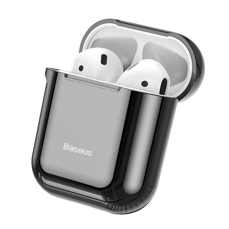 Baseus Metallic Shining itin plonas silikoninis apsauginis dėklas su kabliuku, skirtas AirPods 1 / 2, juodas