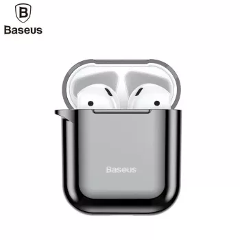 Baseus Metallic Shining itin plonas silikoninis apsauginis dėklas su kabliuku, skirtas AirPods 1 / 2, juodas