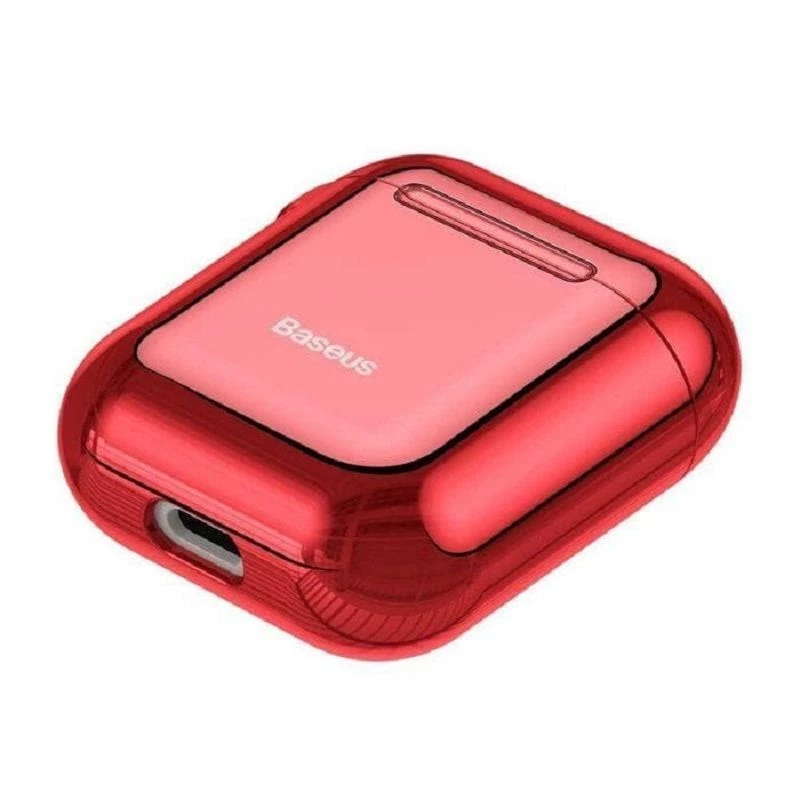 Baseus Metallic Shining itin plonas silikoninis apsauginis dėklas su kabliuku, skirtas AirPods 1 / 2, raudonas