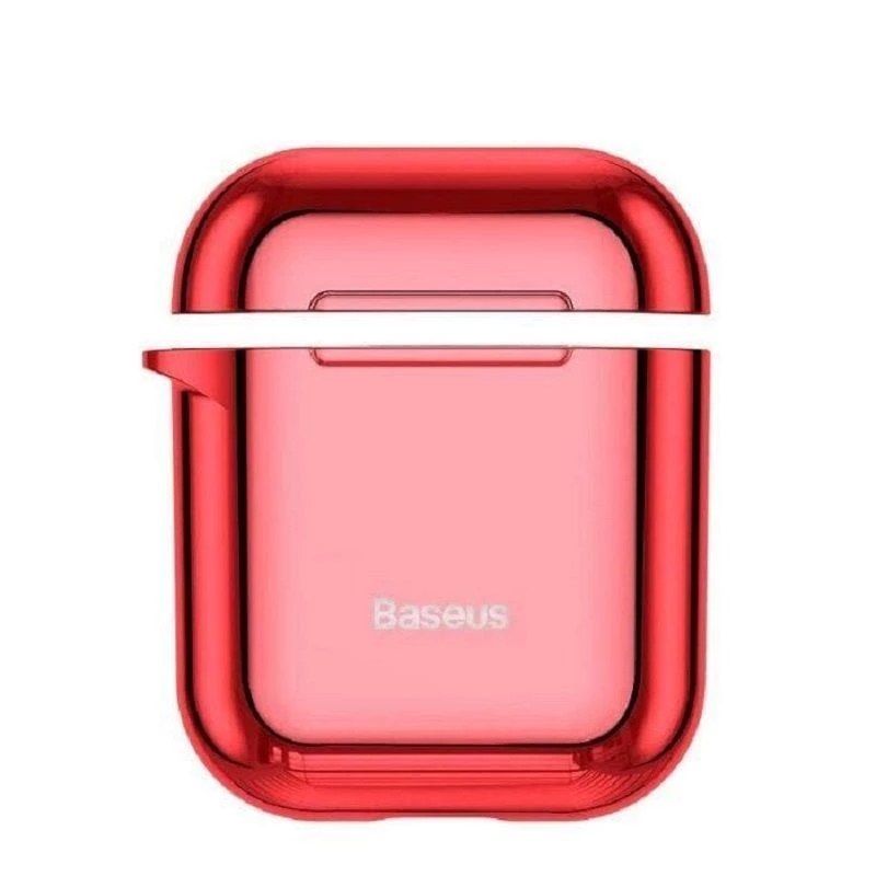 Baseus Metallic Shining itin plonas silikoninis apsauginis dėklas su kabliuku, skirtas AirPods 1 / 2, raudonas
