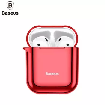 Baseus Metallic Shining itin plonas silikoninis apsauginis dėklas su kabliuku, skirtas AirPods 1 / 2, raudonas