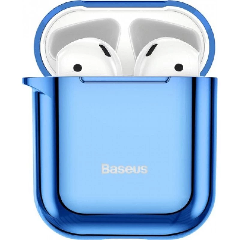 Baseus Metallic Shining Ultra-thin Silicone Protector Case with Hook for AirPods 1/2 Blue