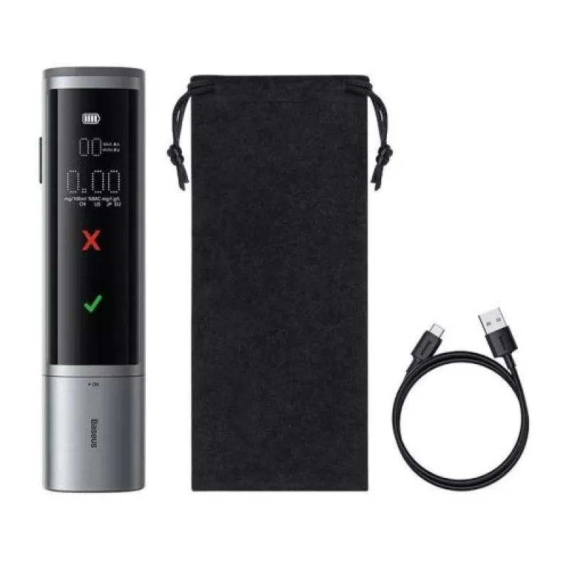 Baseus SafeJourney Pro automobilinis alkotesteris, pilka spalva, USB-C, 470 mAh