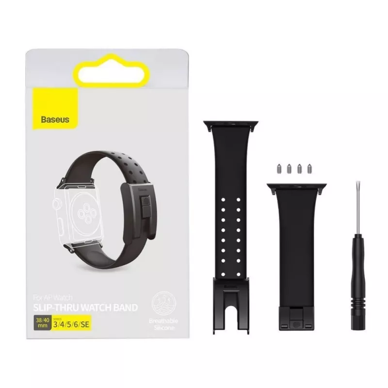 Baseus Slip-Thru dirželis apyrankė, skirta Apple Watch 3/4/5/6/SE 38mm/40mm, juoda (LBWSE-01)