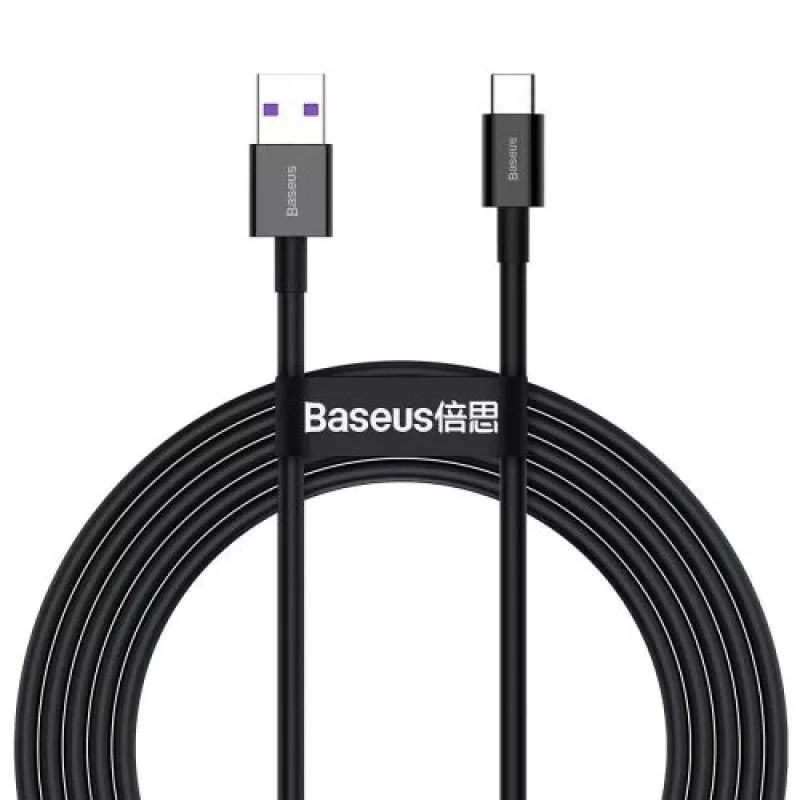 Baseus Superior Series USB-A į USB-C greito įkrovimo duomenų laidas, 66W (11V/6A), 2m, juodas (CATYS-A01)