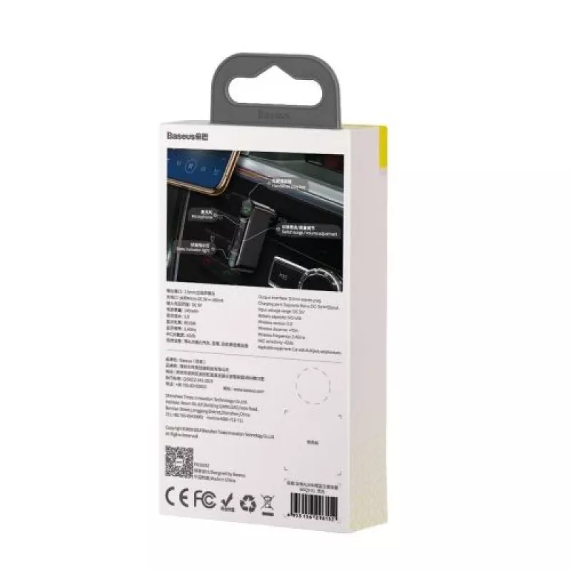 Baseus WXQY-01 Bluetooth 5.0 automobilinis AUX imtuvas su Micro USB įkrovimu – 10m veikimo atstumas, 145mAh, juodos spalvos
