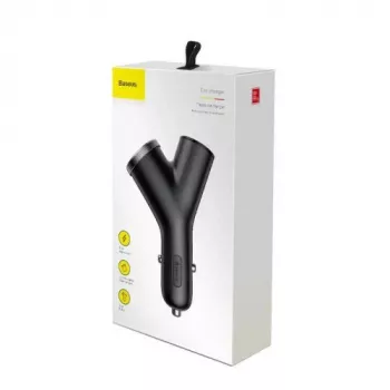 Baseus Y Type automobilinis įkroviklis, 2 USB + cigarečių uždegimo lizdas, 3.4A, juodas (CCALL-YX01)