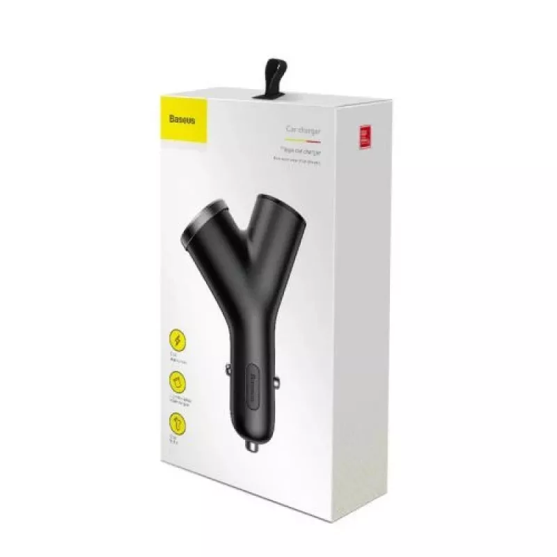 Baseus Y Type automobilinis įkroviklis, 2 USB + cigarečių uždegimo lizdas, 3.4A, juodas (CCALL-YX01)