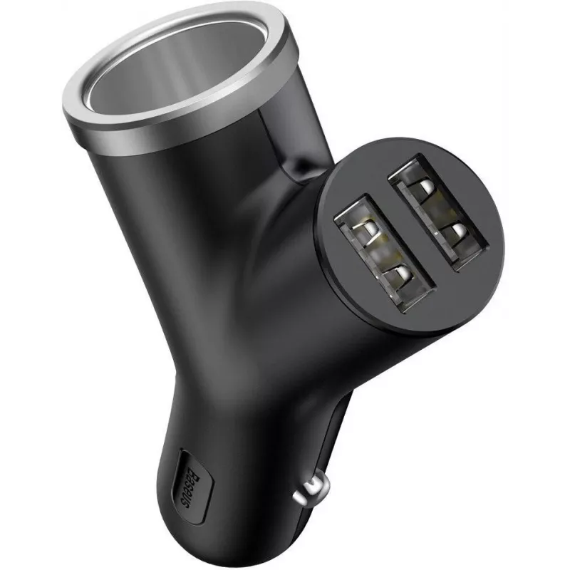 Baseus Y Type automobilinis įkroviklis, 2 USB + cigarečių uždegimo lizdas, 3.4A, juodas (CCALL-YX01)
