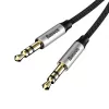 Baseus Yiven M30 3.5mm garso laidas (vyras į vyrą) – 1 m, nailono pynė, auksu padengtas, juodas/sidabrinis