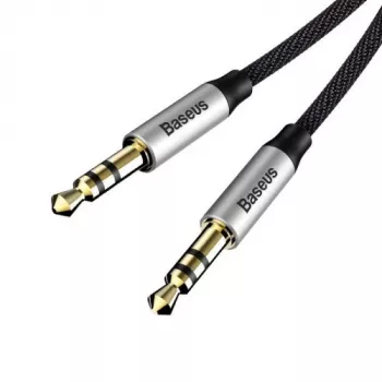 Baseus Yiven M30 3.5mm garso laidas (vyras į vyrą) – 1 m, nailono pynė, auksu padengtas, juodas/sidabrinis