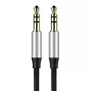 Baseus Yiven M30 3.5mm garso laidas (vyras į vyrą) – 1 m, nailono pynė, auksu padengtas, juodas/sidabrinis