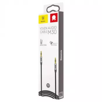 Baseus Yiven M30 3.5mm garso laidas (vyras į vyrą) – 1 m, nailono pynė, auksu padengtas, juodas/sidabrinis
