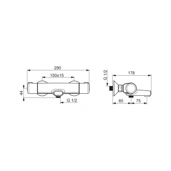 Vonios ir dušo čiaupas 7462U NOVA Chrome vienos svirties sieninis