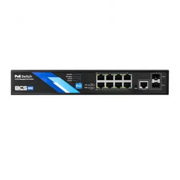 BCS B-SP08G-2SFP-M Valdomas 2 sluoksnio pramoninis Ethernet jungiklis, 8 Gigabit prievadai, 2 SFP lizdai, DIN bėgis