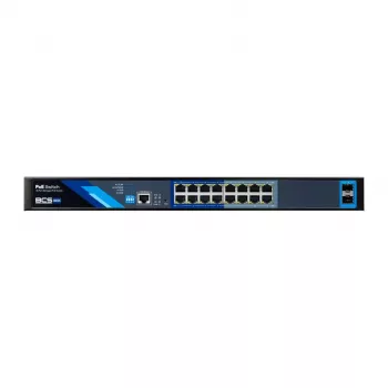BCS B-SP16G-2SFP-M pramoninis nevaldomas 16 prievadų gigabitas PoE+ jungiklis su 2 SFP lizdais, 240W PoE biudžetas, DIN bėgio montavimas