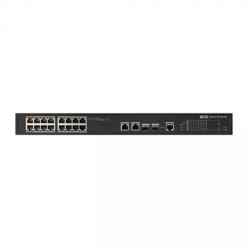 BCS-L-SP1602G-2SFP-M(2) 16 prievadų PoE+ valdomas jungiklis su 2 Gigabit kylančiosiomis nuorodomis ir 2 SFP lizdais, 250W PoE biudžetas