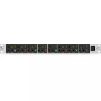 Behringer DI800 8 kanalų aktyvi DI dėžutė su 1/4 inch TS / XLR kombinuotais įėjimais ir XLR išėjimais, juoda/sidabrinė