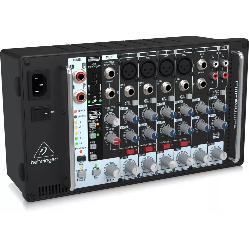Behringer PMP500MP3 500W 8-Kanalo Powered Mixer su MP3 grotuvu ir KLARK TEKNIK FX