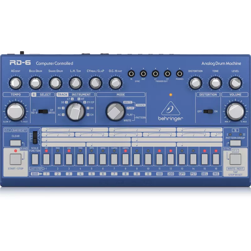 Behringer RD-6-BU Analoginis ritmo ir būgnų aparatas, mėlynas