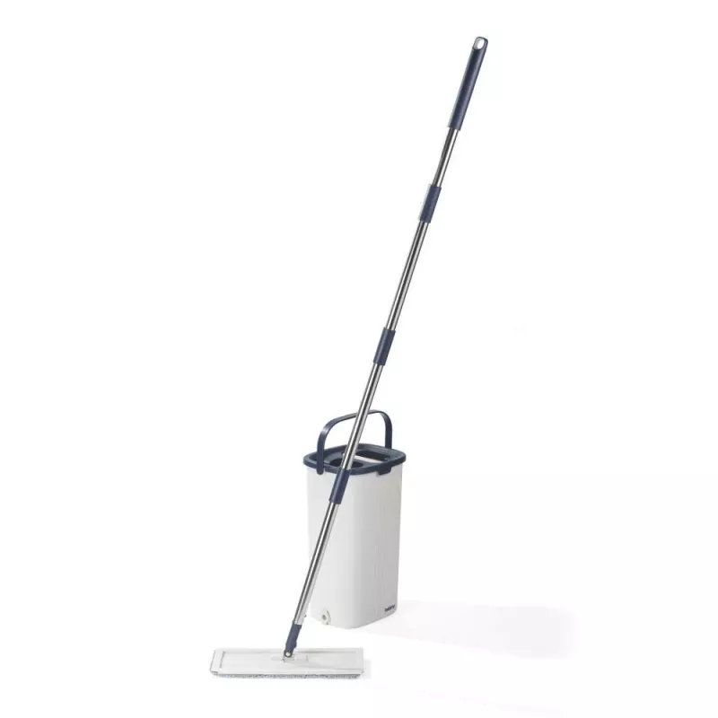 Beldray LA00000008EU7 Flat Head Mop & Bucket Set - Grey/Blue, 5L Self-Wringing, Telescopic Handle, Microfibre