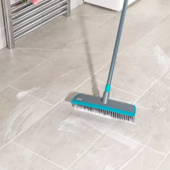 Beldray LA00000177UFEU7 2 In 1 Floor Scrub Brush with Squeegee, Long Handle, Grey/Blue