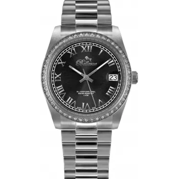 BELLEVUE H1 Women's Quartz Watch 35mm Silver Dial Black Leather Strap