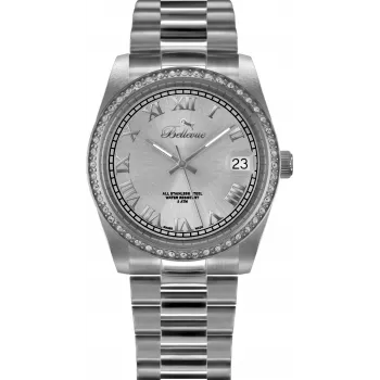 BELLEVUE H3 Women's Quartz Watch 36mm Stainless Steel White Dial Black Leather