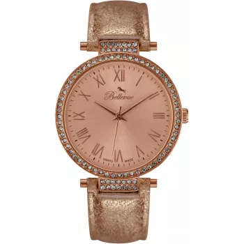 BELLEVUE Woman B39 35mm Quartz Watch Silver Dial Black Leather Strap