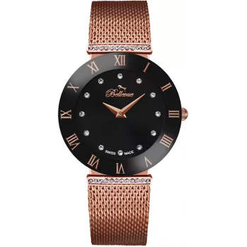 BELLEVUE Woman F101 33mm Quartz Analog Watch Silver Stainless Steel Mesh