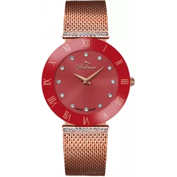 BELLEVUE Woman F117 33mm Quartz Analog Watch Silver Dial Black Leather Strap