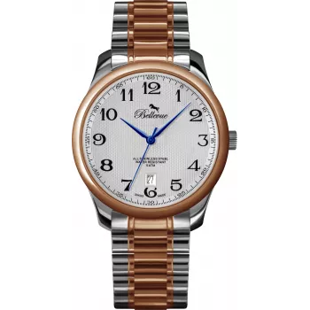 BELLEVUE Woman F2 35mm Quartz Watch Silver Dial Black Leather Strap