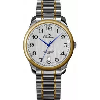 BELLEVUE Woman F8 35mm Quartz Analog Watch Stainless Steel Case Black Leather Strap
