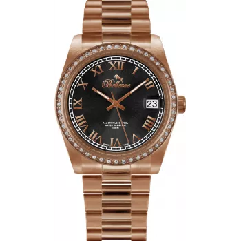 BELLEVUE Woman I25 35mm Quartz Analog Watch Stainless Steel Case Silver Dial Black Leather Strap