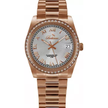 BELLEVUE Woman I28 (28mm) Quartz Analog Watch - Silver Dial, Black Leather Strap