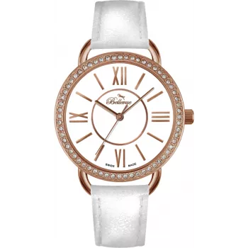 BELLEVUE Women's A66 Quartz Watch 38mm Stainless Steel White Dial Black Leather