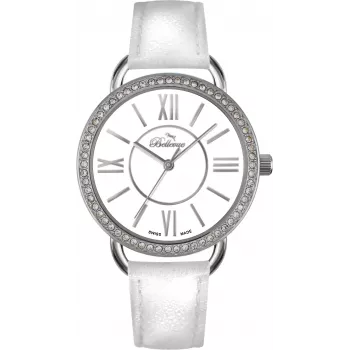 BELLEVUE Women's A69 Quartz Watch 38mm White Dial Black Leather