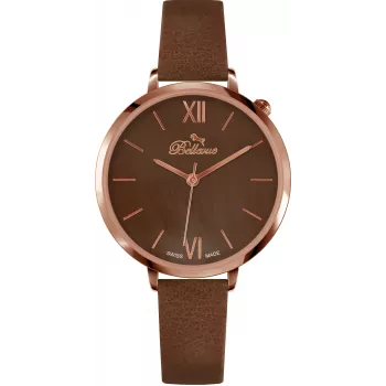BELLEVUE Women's B51 Quartz Watch 35mm Stainless Steel Case Silver Dial Black Leather Strap