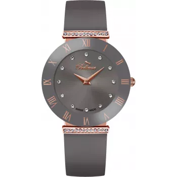 BELLEVUE Women's E111 Quartz Watch 33mm Stainless Steel Case Black Leather Band